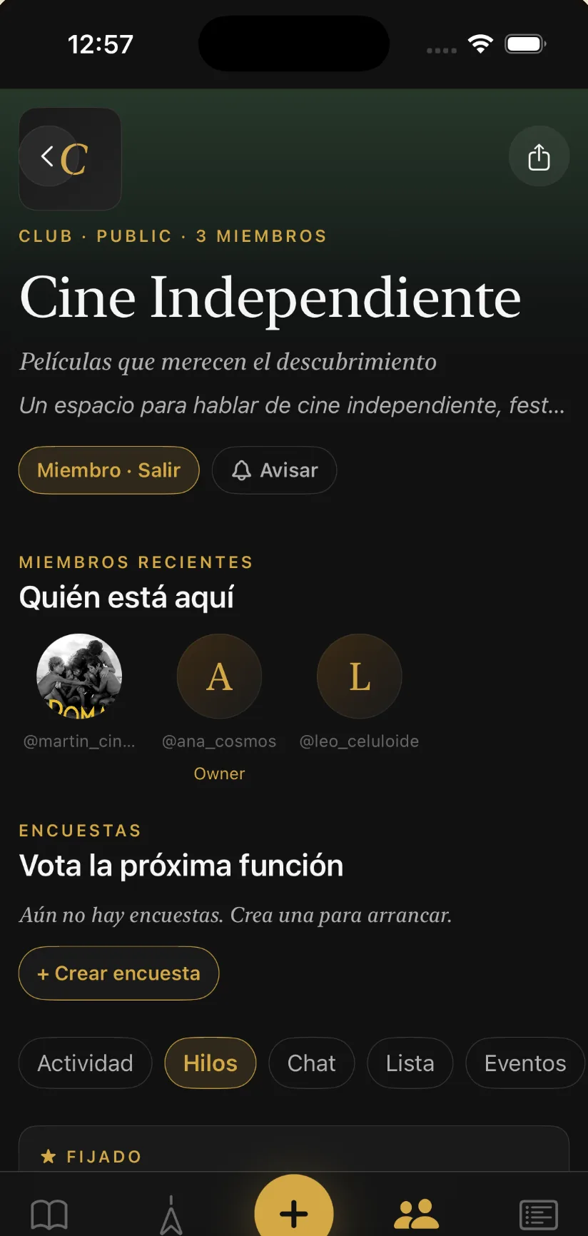 Cinalis: un club de cine con sus miembros, debates y encuestas